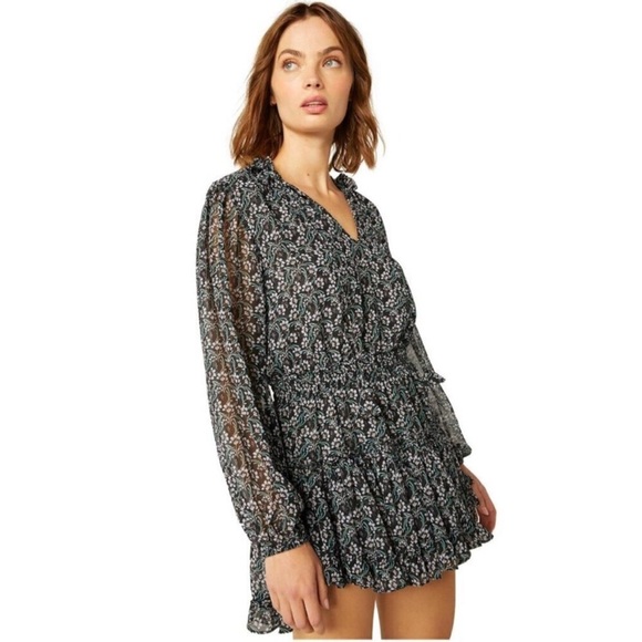 NWT MISA Los Angeles LORENA DRESS  Sapphire Ditzy Black & Green Floral‎ Size S - Picture 1 of 16